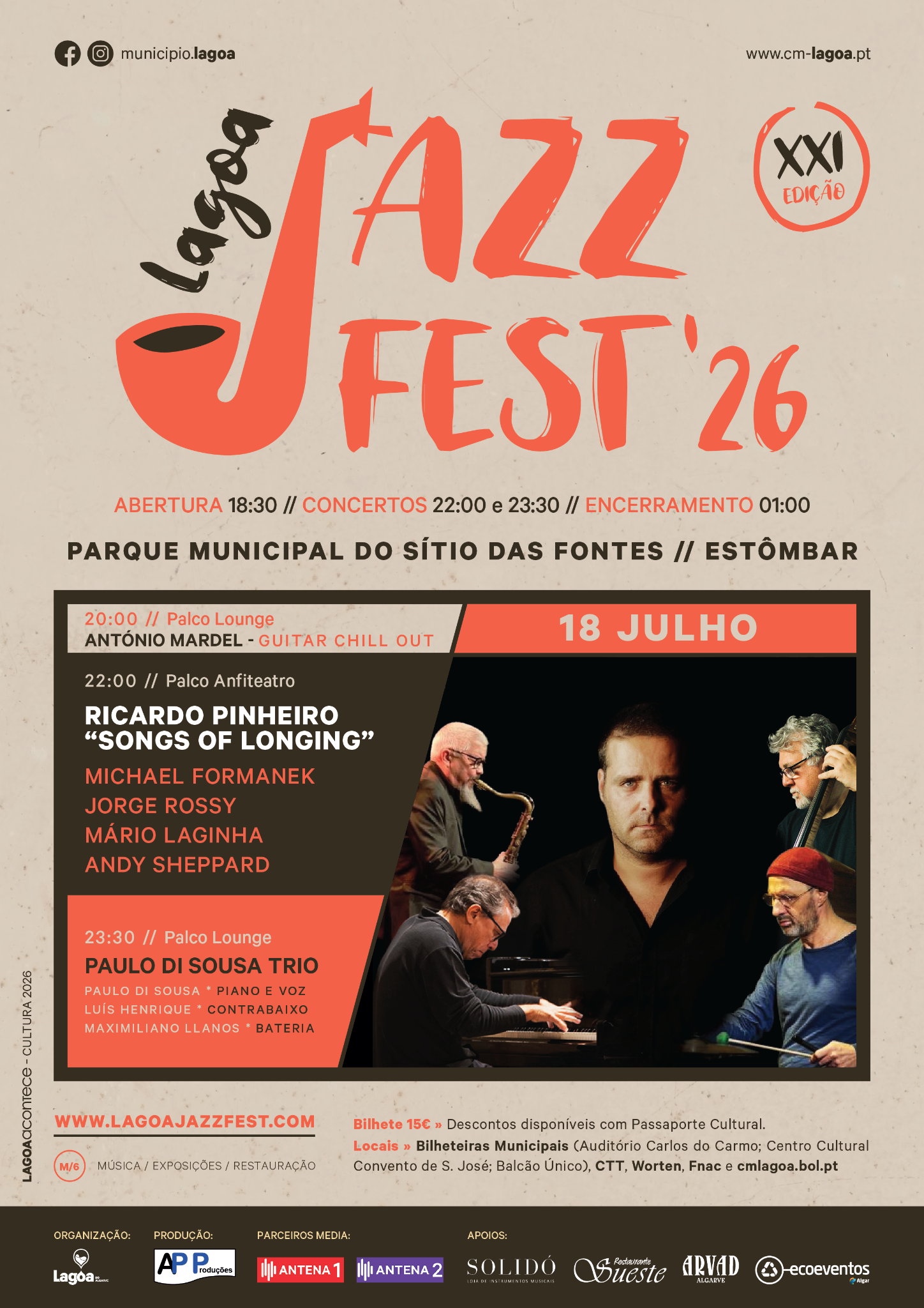 Programação do dia 18 de julho do Lagoa Jazz Fest 2026