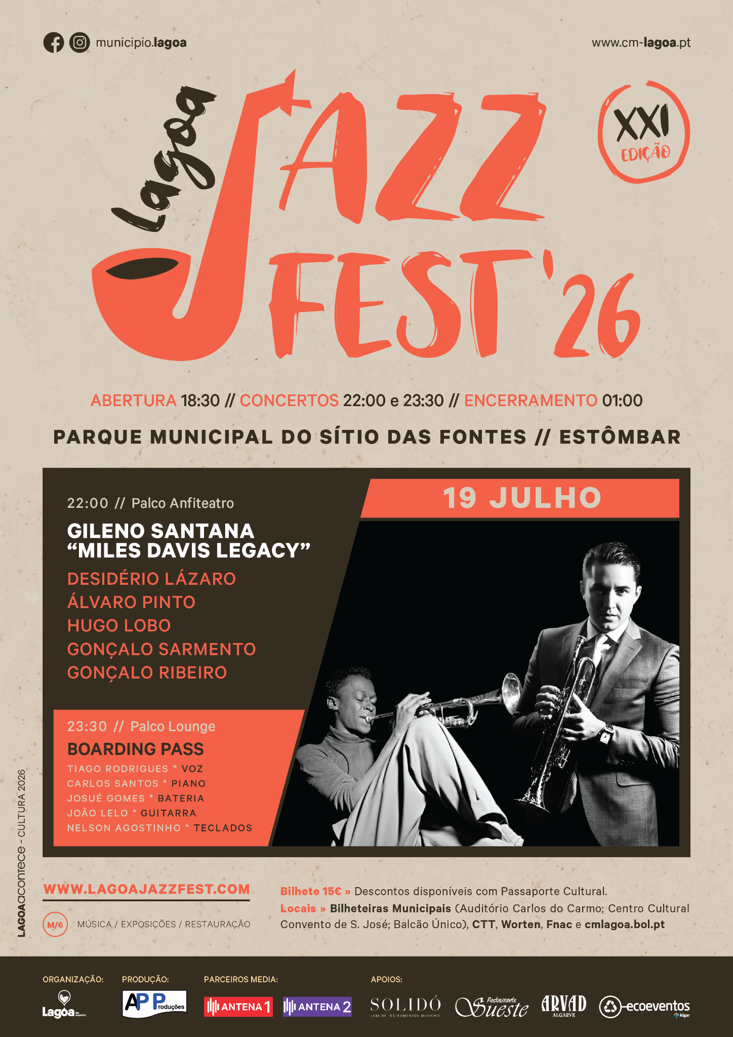 Programação do dia 19 de julho do Lagoa Jazz Fest 2026